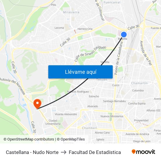 Castellana - Nudo Norte to Facultad De Estadística map