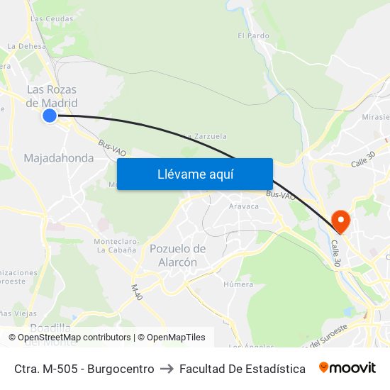 Ctra. M-505 - Burgocentro to Facultad De Estadística map