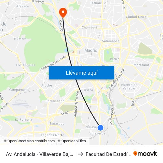 Av. Andalucía - Villaverde Bajo Cruce to Facultad De Estadística map