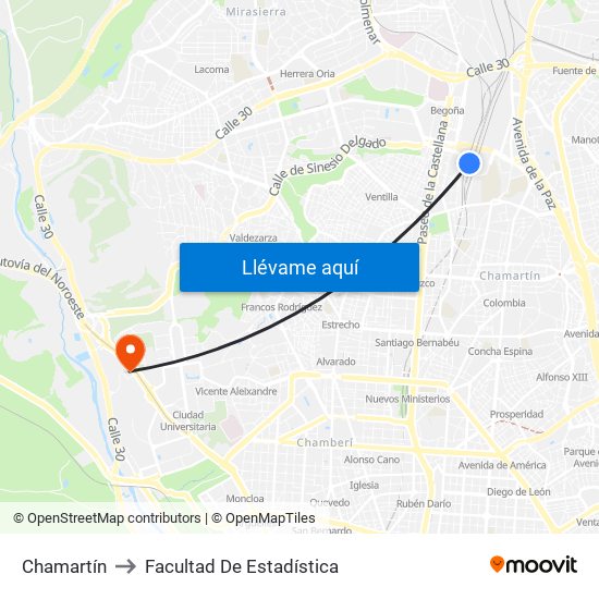 Chamartín to Facultad De Estadística map