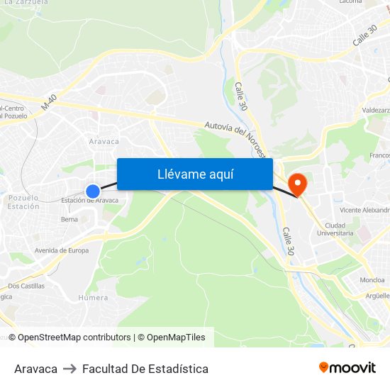 Aravaca to Facultad De Estadística map