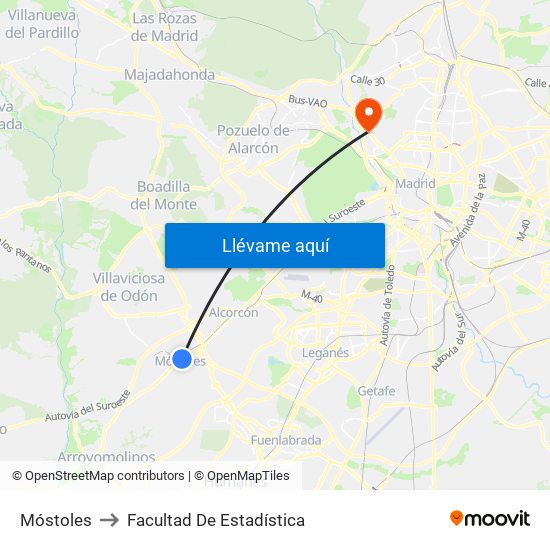 Móstoles to Facultad De Estadística map