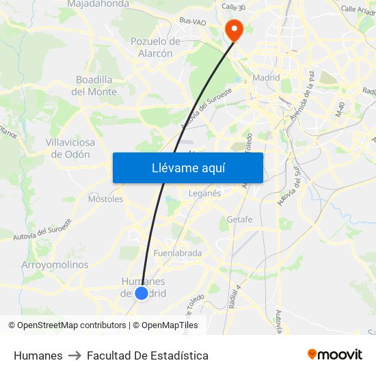 Humanes to Facultad De Estadística map