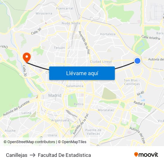 Canillejas to Facultad De Estadística map
