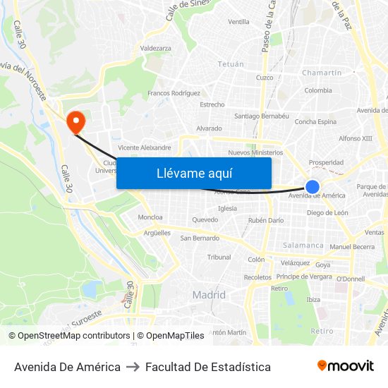 Avenida De América to Facultad De Estadística map