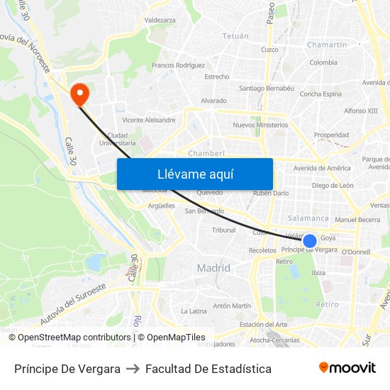 Príncipe De Vergara to Facultad De Estadística map
