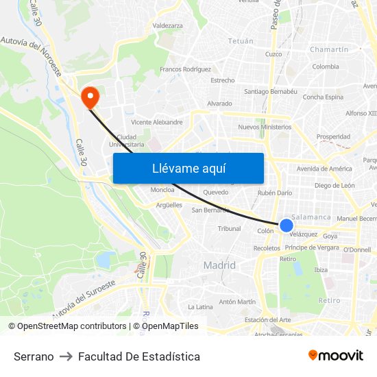 Serrano to Facultad De Estadística map
