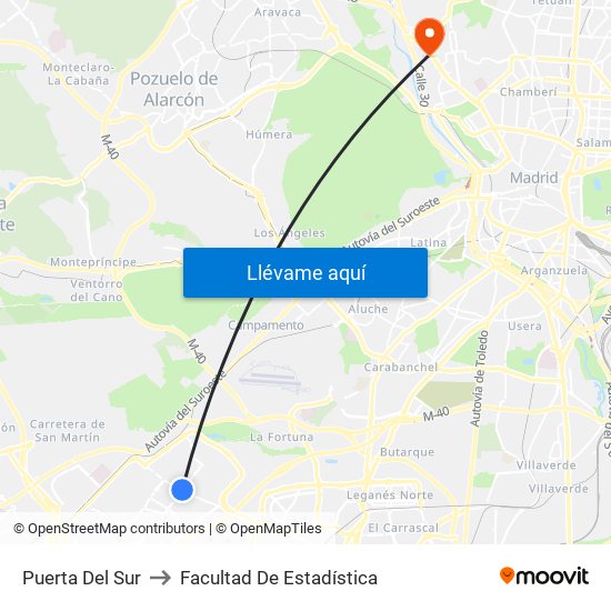 Puerta Del Sur to Facultad De Estadística map