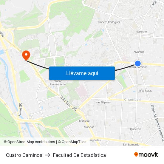 Cuatro Caminos to Facultad De Estadística map