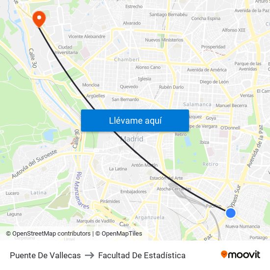 Puente De Vallecas to Facultad De Estadística map