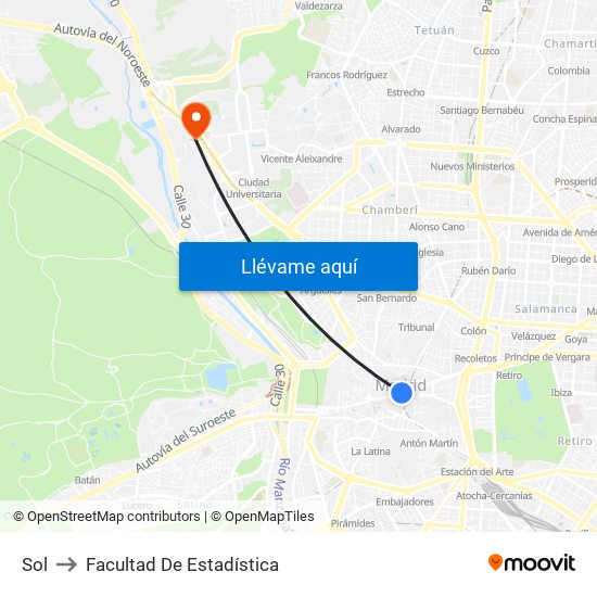 Sol to Facultad De Estadística map