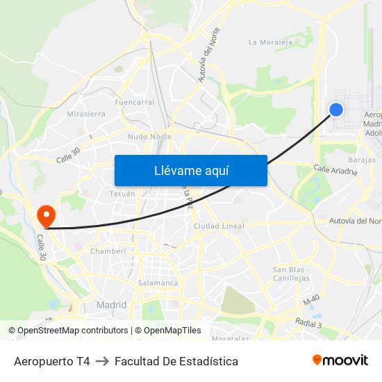 Aeropuerto T4 to Facultad De Estadística map