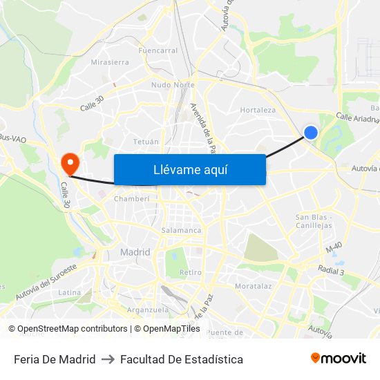 Feria De Madrid to Facultad De Estadística map