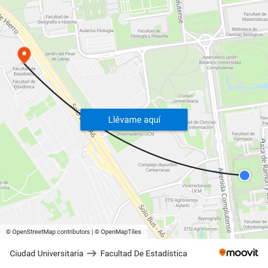 Ciudad Universitaria to Facultad De Estadística map