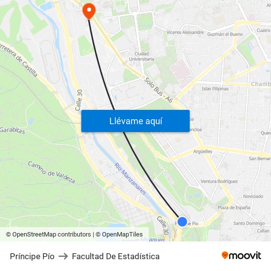 Príncipe Pío to Facultad De Estadística map