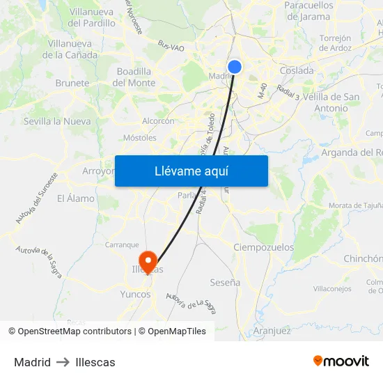 Madrid to Illescas map