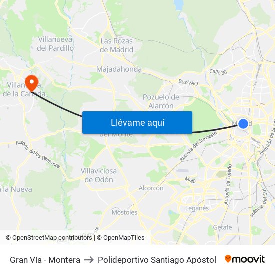 Gran Vía - Montera to Polideportivo Santiago Apóstol map