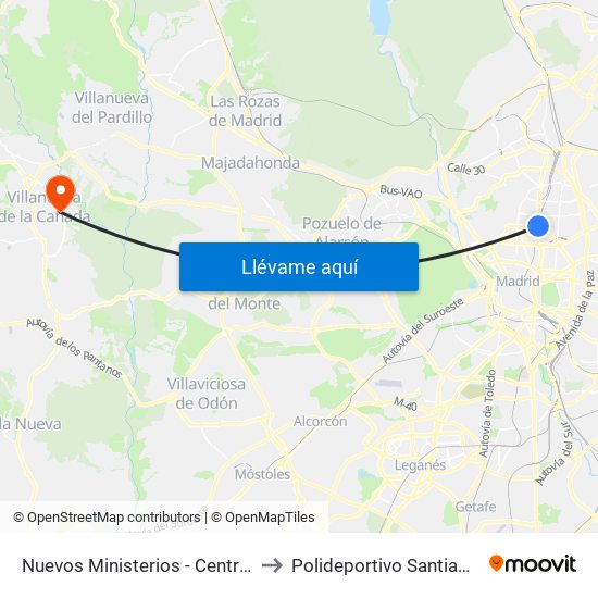 Nuevos Ministerios - Centro Comercial to Polideportivo Santiago Apóstol map