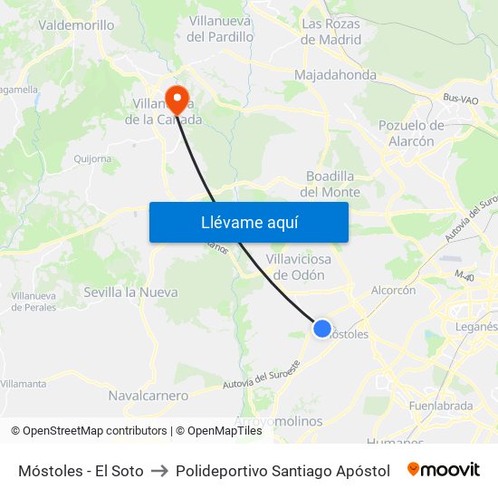 Móstoles - El Soto to Polideportivo Santiago Apóstol map
