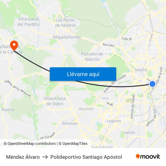 Méndez Álvaro to Polideportivo Santiago Apóstol map