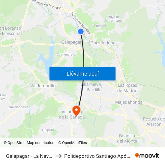 Galapagar - La Navata to Polideportivo Santiago Apóstol map