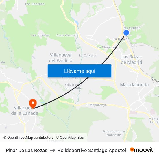 Pinar De Las Rozas to Polideportivo Santiago Apóstol map