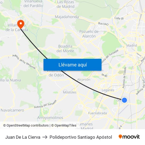 Juan De La Cierva to Polideportivo Santiago Apóstol map