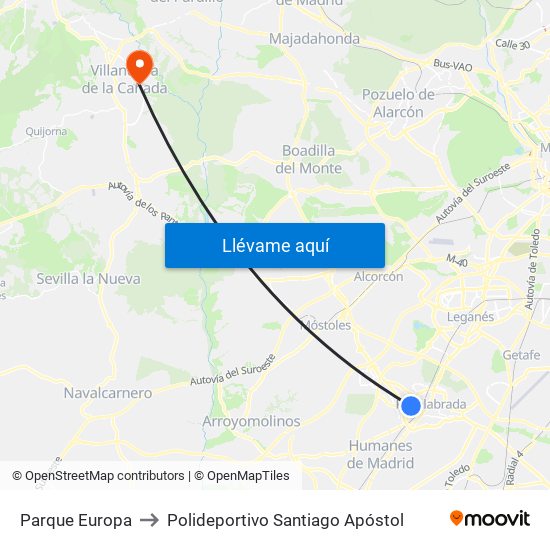 Parque Europa to Polideportivo Santiago Apóstol map