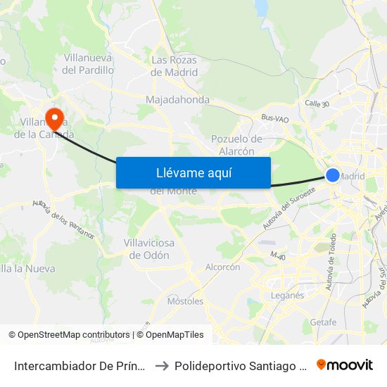 Intercambiador De Príncipe Pío to Polideportivo Santiago Apóstol map