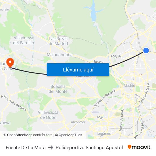 Fuente De La Mora to Polideportivo Santiago Apóstol map