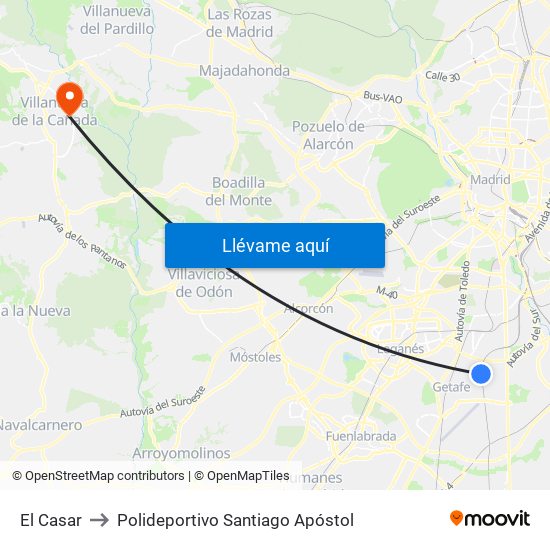 El Casar to Polideportivo Santiago Apóstol map