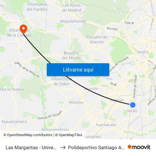 Las Margaritas - Universidad to Polideportivo Santiago Apóstol map