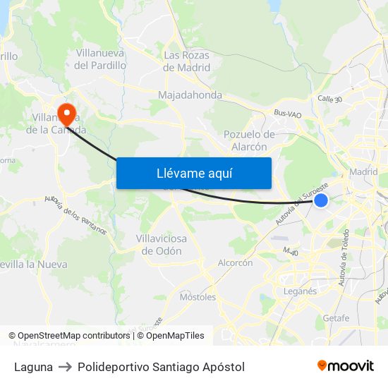 Laguna to Polideportivo Santiago Apóstol map