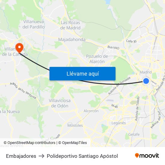 Embajadores to Polideportivo Santiago Apóstol map