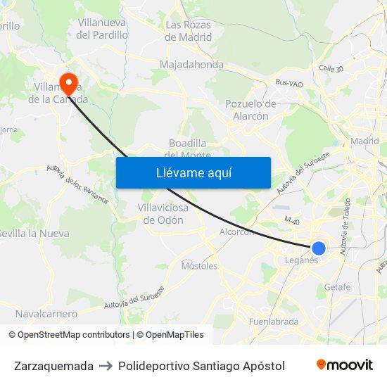 Zarzaquemada to Polideportivo Santiago Apóstol map