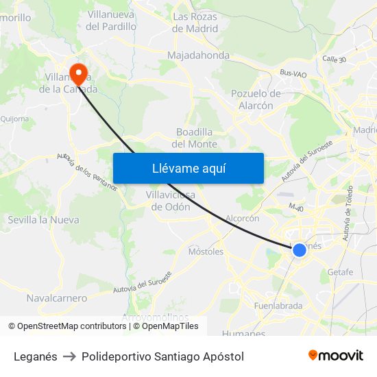 Leganés to Polideportivo Santiago Apóstol map