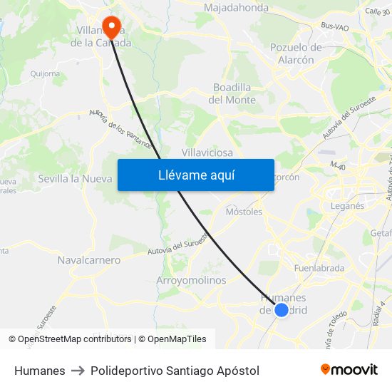 Humanes to Polideportivo Santiago Apóstol map