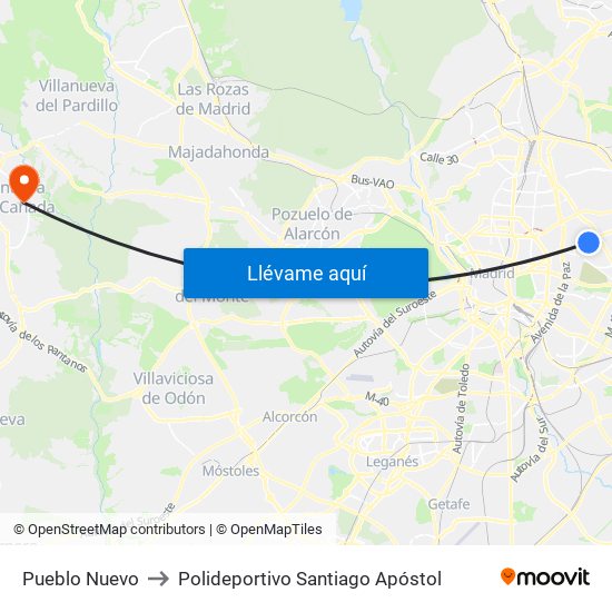 Pueblo Nuevo to Polideportivo Santiago Apóstol map