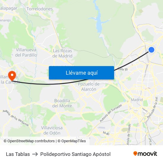 Las Tablas to Polideportivo Santiago Apóstol map