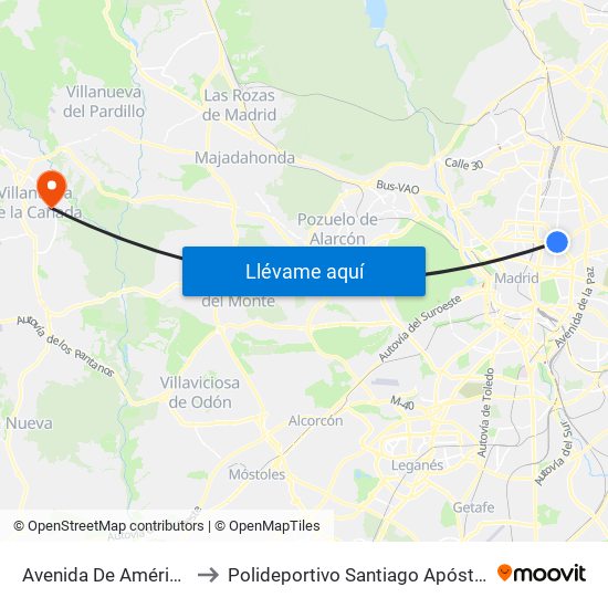 Avenida De América to Polideportivo Santiago Apóstol map