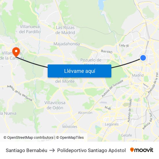 Santiago Bernabéu to Polideportivo Santiago Apóstol map
