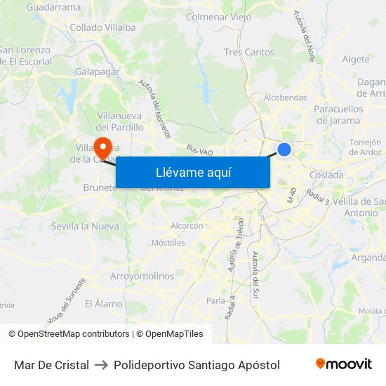 Mar De Cristal to Polideportivo Santiago Apóstol map