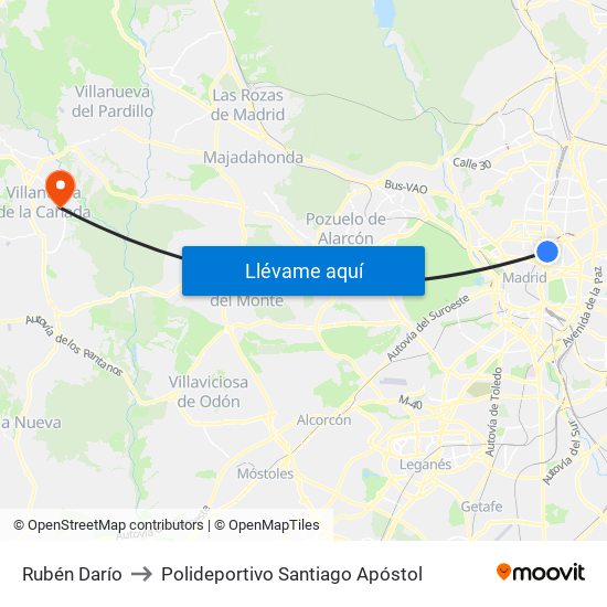 Rubén Darío to Polideportivo Santiago Apóstol map