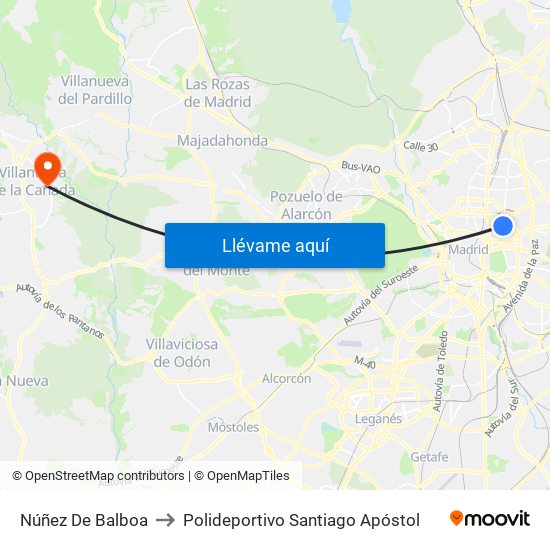 Núñez De Balboa to Polideportivo Santiago Apóstol map