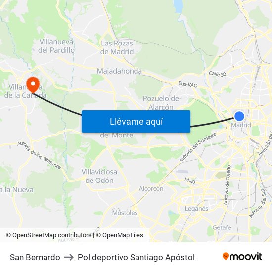 San Bernardo to Polideportivo Santiago Apóstol map