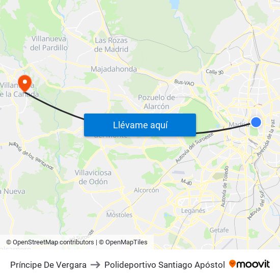 Príncipe De Vergara to Polideportivo Santiago Apóstol map