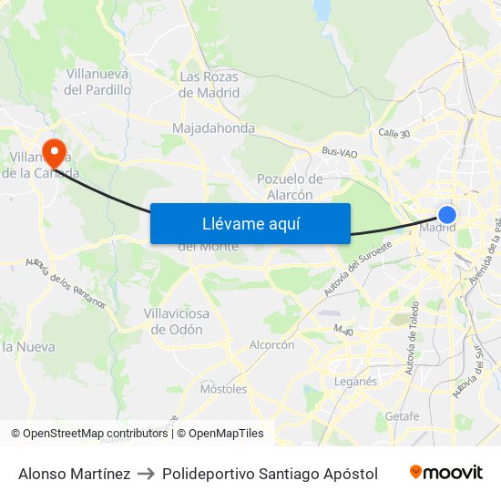 Alonso Martínez to Polideportivo Santiago Apóstol map