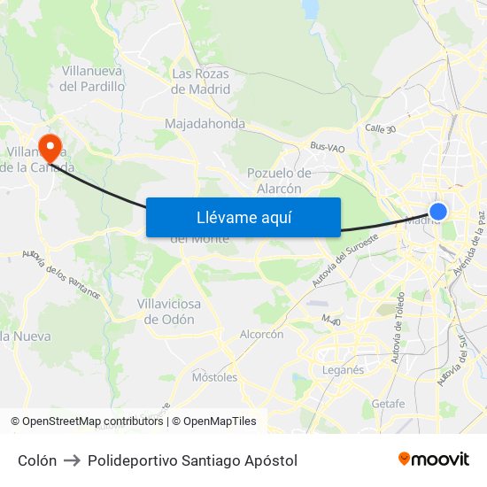 Colón to Polideportivo Santiago Apóstol map