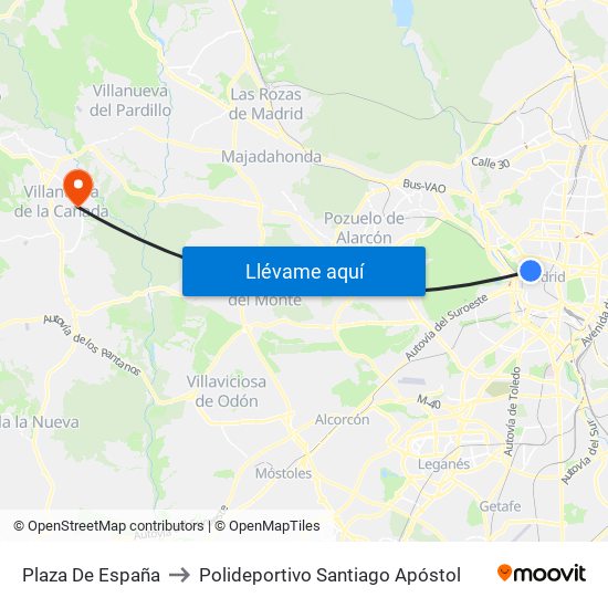Plaza De España to Polideportivo Santiago Apóstol map