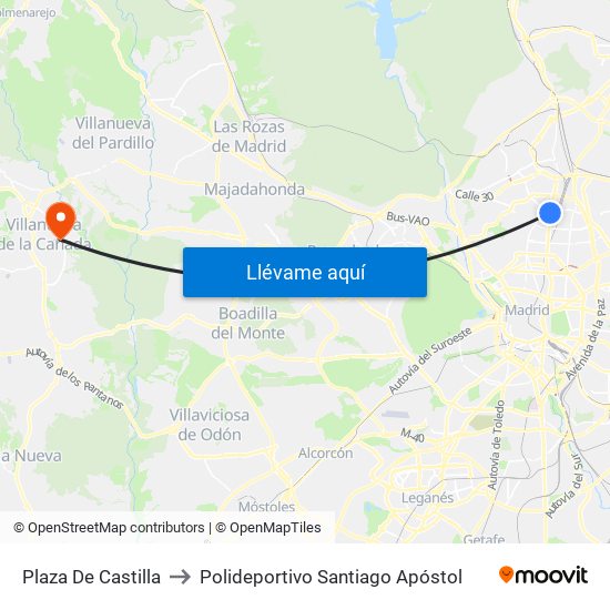 Plaza De Castilla to Polideportivo Santiago Apóstol map